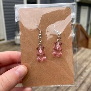 Hand-Pieced Pink Bear Earrings